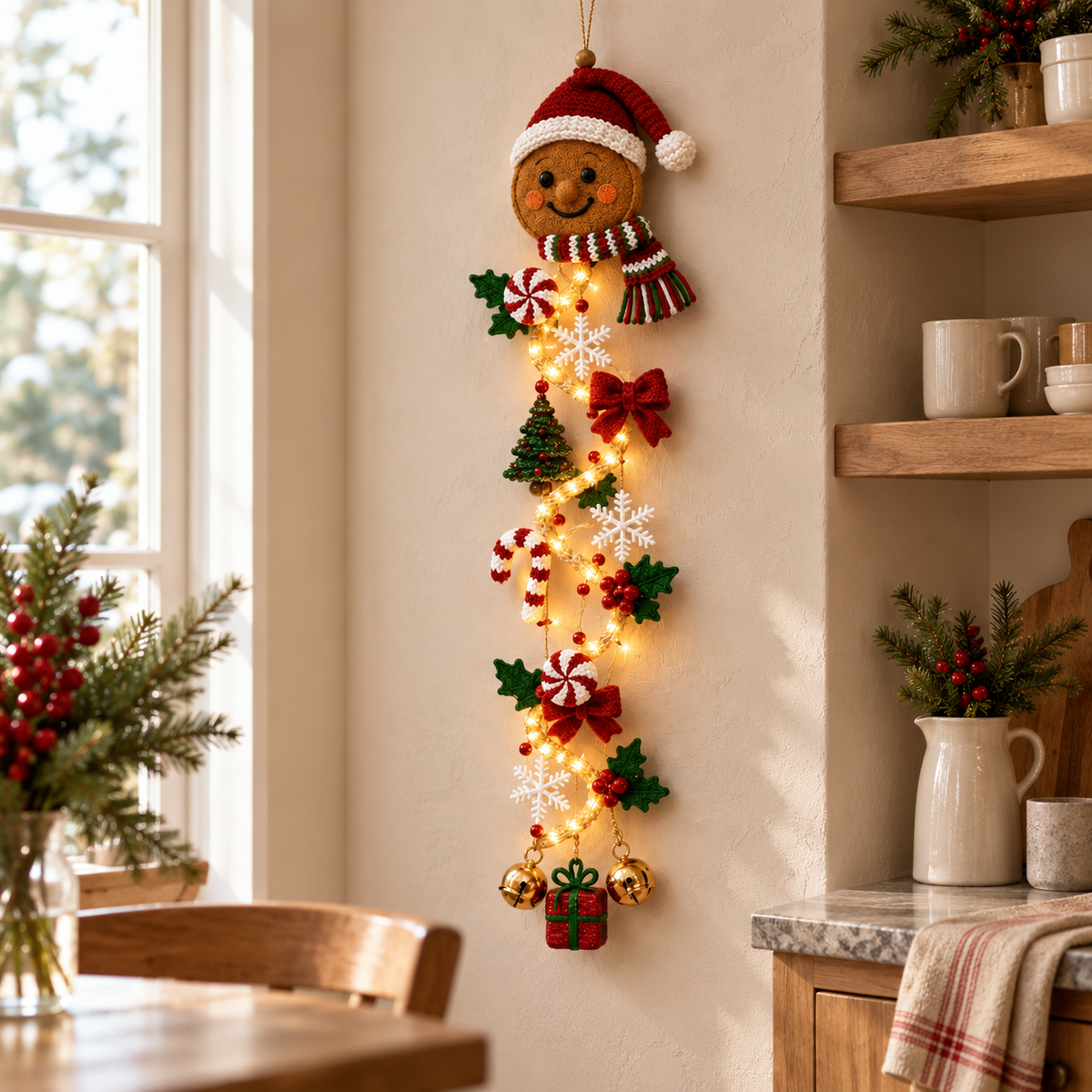 Glowing Christmas Door Hanger | 6 Festive Lighted Designs with Warm Glow, Dimensional Details & Space-Saving Vertical Décor