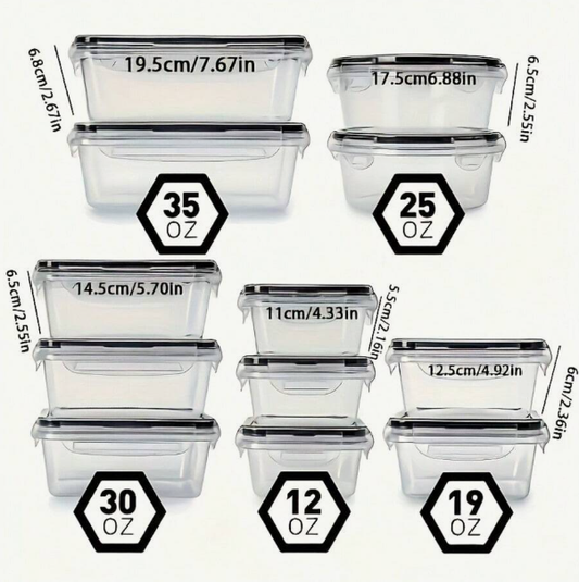 12 Set Food Storage Containers With Airtight Lids, Meal Prep Containers, Lunch Office Meal For Freezer And Dishwasher.(food-grade PP)