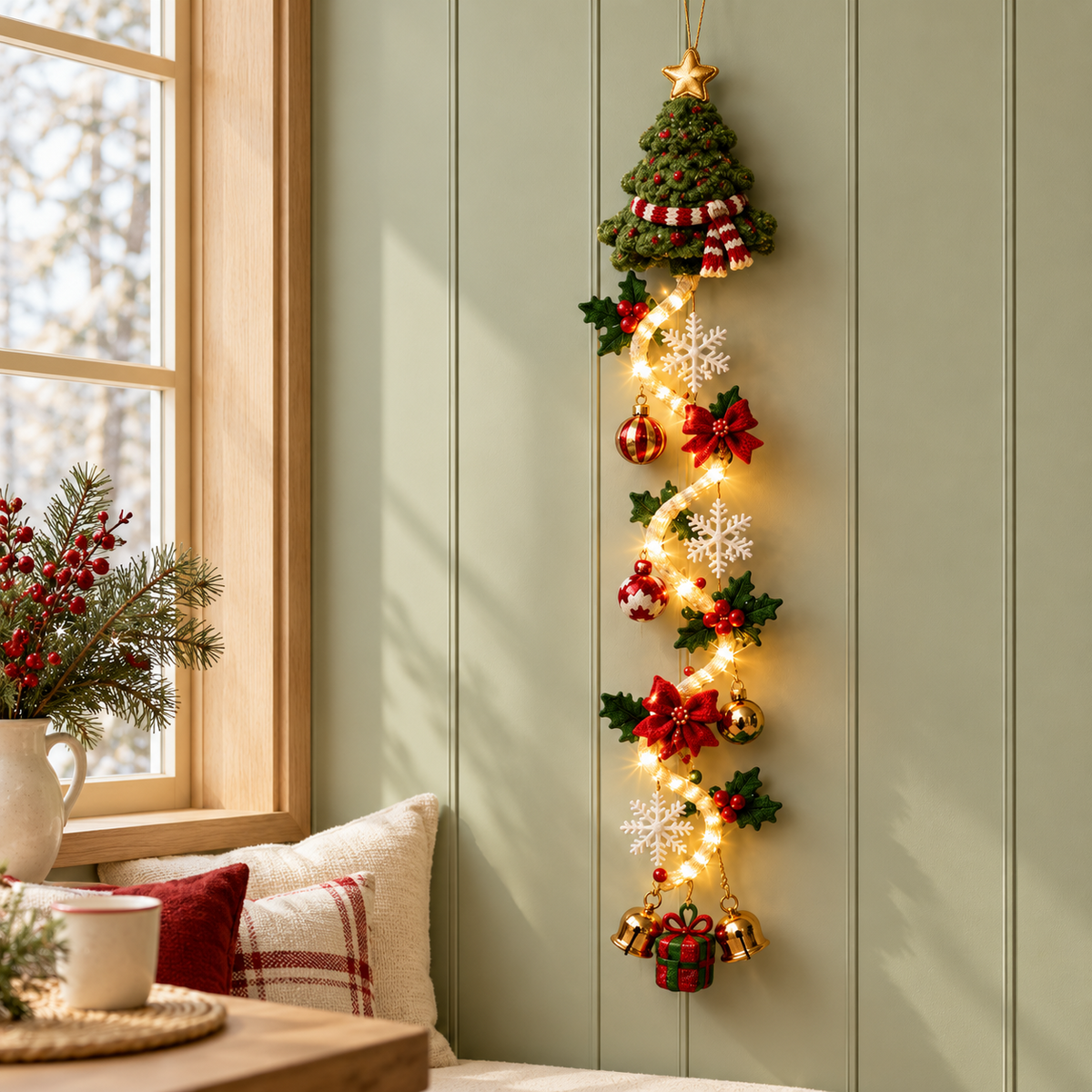 Glowing Christmas Door Hanger | 6 Festive Lighted Designs with Warm Glow, Dimensional Details & Space-Saving Vertical Décor