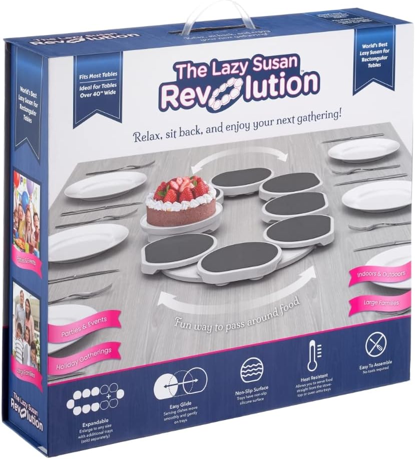The Lazy Susan Revolution - Full Set - Dark Gray - The First Patented Lazy Susan Turntable Expandable for Rectangular & Oblong Tables - Kitchen & Dining Tables - Great Gift! Parties & Gatherings.