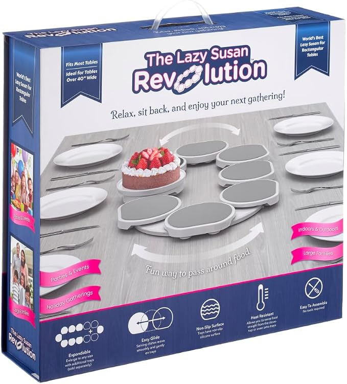 The Lazy Susan Revolution - Full Set - Dark Gray - The First Patented Lazy Susan Turntable Expandable for Rectangular & Oblong Tables - Kitchen & Dining Tables - Great Gift! Parties & Gatherings.