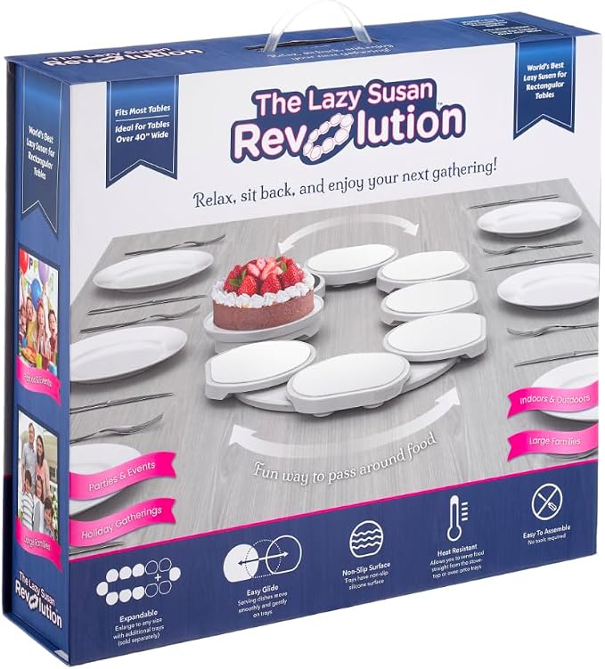 The Lazy Susan Revolution - Full Set - Dark Gray - The First Patented Lazy Susan Turntable Expandable for Rectangular & Oblong Tables - Kitchen & Dining Tables - Great Gift! Parties & Gatherings.